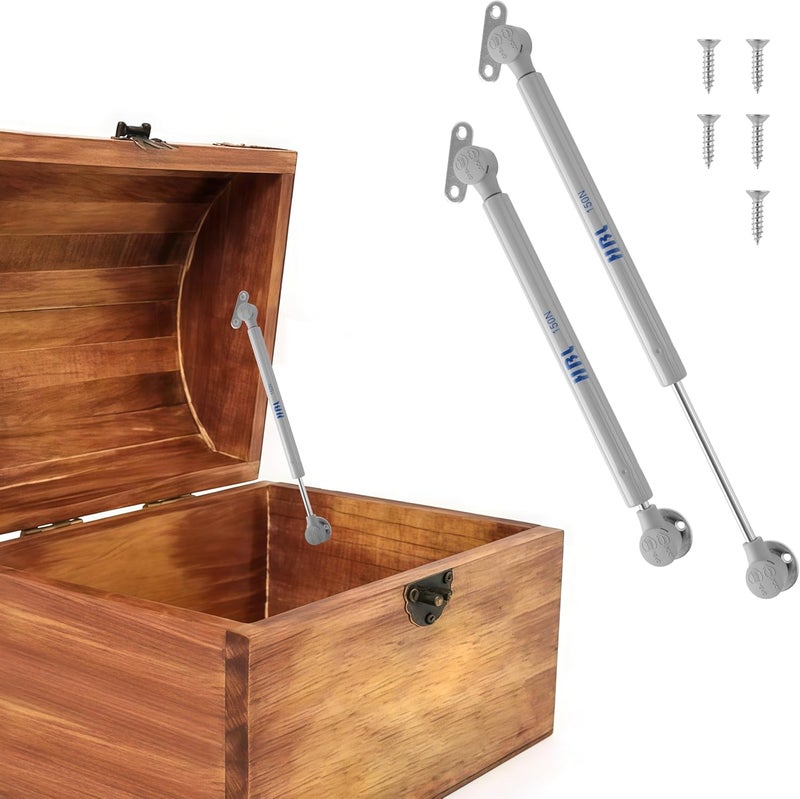 HBL 2 Pack Soft Close Toy Box Hinges for Heavy Curved, Round, Arched and Flat Lids - ' 150N Gas Strut Spring Safety Hinges to Slow Down and Slow Close, Also Works for Flat Lids. - Image 1